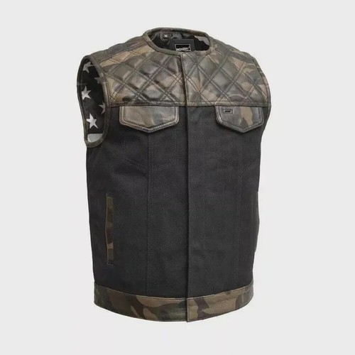 Mens leather biker vest black - leather,