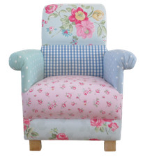 Laura Ashley Patchwork Fabric Childs Chair Nursery Pink Green Blue Armchair Kids