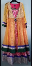 Yellow Long Anarkali Churidar Suit indian pakistani dress size 42/m2 (UK 18)
