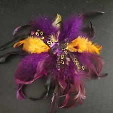 Purple and orange Feather  Hair Head Hairpiece Fascinator on Metal Clip