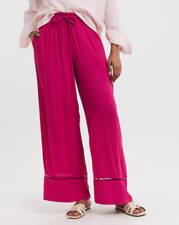 JD WILLIAMS LADIES RASPBERRY CRINKLE SHIRRED WAIST WIDE LEG TROUSERS NEW (560)