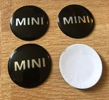 4x Stickers Caps 50mm For Mini Cooper Wheel Cap Centre Logo Black / Silver Word