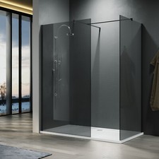 Black Walk In Shower Enclosure And Tray Wet Room 8mm Nano Glass Screen Cubicle