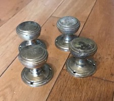 Vintage Brass Door Knobs 4x - Architectural Salvage- Art Deco- ref1 (Black D 8)