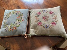 Pair vintage hand stitched wool work cushions 14” x 15” 
