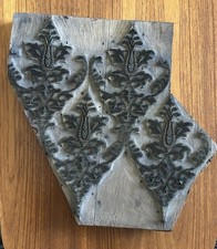 Large Victorian Carved Wood And Metal Wallpaper Textile Printing Block Antique