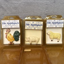Vintage 90’s Farmhouse Ceramic Animal Tile Appliqués - Cockerel, Pig, Sheep