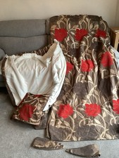 Brown Red And Cream Fully Lined Pencil Pleat Curtains 90x 90inches .