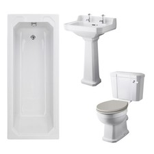 Hudson Reed Traditional Bathroom Suite Straight Bath, Toilet Wash Basin Sink