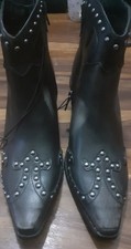 New Look Faux Leather Western Style Black Ankle Boots With Stud Detail Size 5