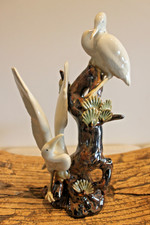 Vintage art statue- double crane/heron birds with pine tree - Oriental style