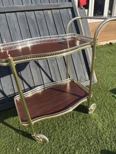 Vintage Retro 2 Tier Gold Cocktail Drinks/Tea/ Hostess Trolley - Gin Cart