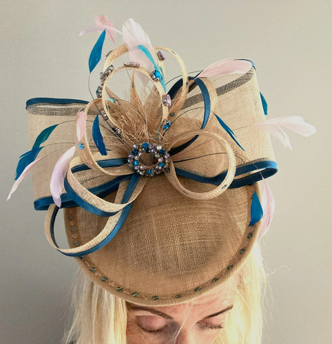 Teal pink fascinator - (blue),