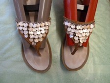 GLUV YOUR FEET WOMENS BROWN LEATHER SLIP ON TOE POKE SANDALS, SIZE 6 UK