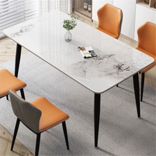 80/120cm High Gloss Marble Kitchen Dining Table Chair Set Padded Seat Home Party