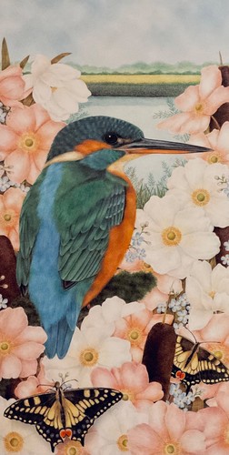 Kingfisher flowers card - &, ~