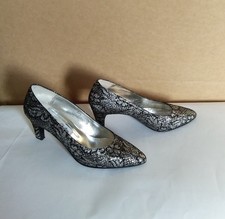 Jane Shilton evening party shoes in Black & Silver glittering design size 39.5