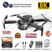 8K HD Drone Dual Camera WIFI FPV GPS Foldable Selfie RC Quadcopter +4 Batteries