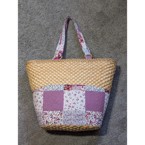 Woven straw patchwork tote bag - tote,