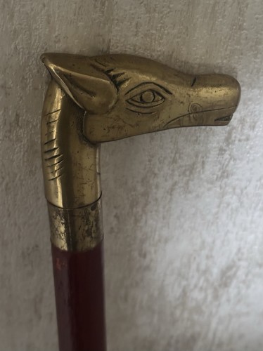 Brass horse head walking stick - head,