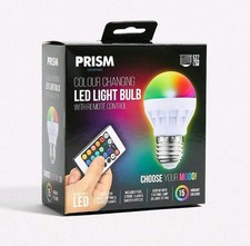 Prism Colour Changing LED Light Bulb with Remote Control E27 Fitting 1.5W 