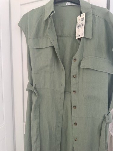 Mango green linen shirt dress - linen,