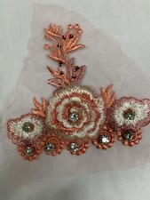 Gorgeous 2x 3D Flowers Rhinestone Lace Applique Motif Wedding Dance Costume 