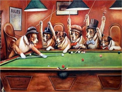Dogs playing pool accent tile - dogs,
