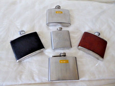 VINTAGE 2 Leather Wrap + 2 Vintage 4oz Stainless Steel Hip Flask & 1 GLENFIDDICH