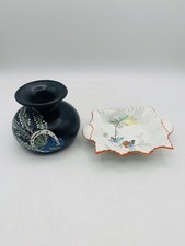  Antique SHELLEY Art Deco Lucky White Heather Vase and a small floral dish