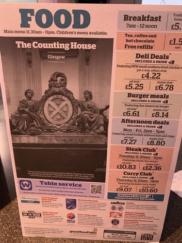 Wetherspoons menu the - 1, x