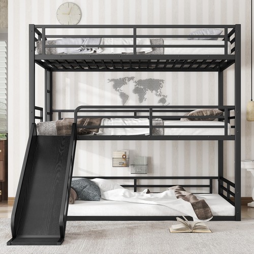 Triple bunk bed - bed, slide