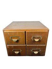 Vintage Wooden Filing Drawer Cabinet 4 Drawer with Brass Handles Antique Storage
