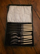 Vintage EPNS Fish Cutlery Set x 6 Boxed Knives and Forks  VGC