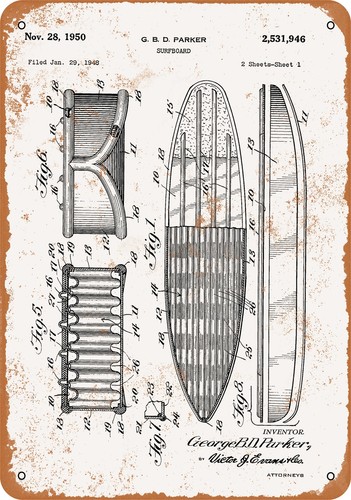 Metal sign 1950 surfboard - metal,