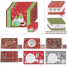 Set of 6 Place Mats And Coasters Christmas Santa Snowman Dining Table Placemats