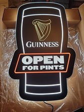 Guinness Beer Pint Glass Open LED Light Up Sign Man Cave Game Room New