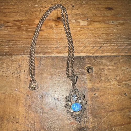 Vintage blue opal marcasite - vintage,