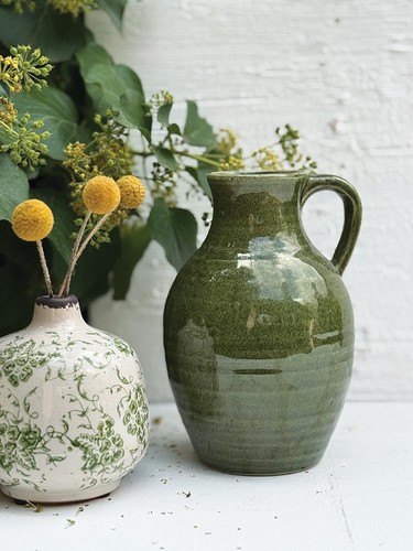 Green glazed jug - green, country