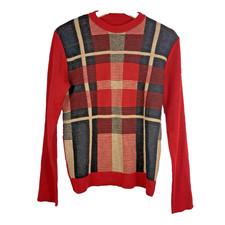 Ladies Red Checked Sweater