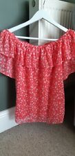 F&F Tesco Womens Coral flowery off the Shoulders Top Size 8