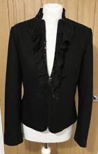 Edina Ronay Black Wool Mix Short Jacket Silk Ruffle Sequin Trim Size 12.