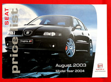 2003-04 SEAT PRICE LIST Brochure Arosa Ibiza Cordoba Leon Cupra Toledo Alhambra