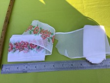 SCRAP PIECE Samples Dolls House? White Trim Floral Nylon MATERIAL Scraps CLOTH