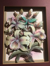 Original Flowers Lilly Multi Layer Decoupage Hand Made Signed Rob Pohl Decor