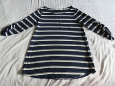 ❤️ CABLE & GAUGE NAVY WHITE FINE STRETCH JERSEY BRETON NAUTICAL TOP UK 10 - 12