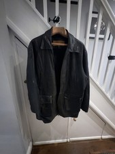 Timberland DAMAGED Black Leather Cotton Lined Full Zip Jacket Coat. 2XL