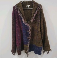 Vintage Dressbarn Cardigan Size 22 Fringe Boho Indie Abstract Fairy Grunge