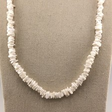 VINTAGE Bead Necklace White Shell Chip Beads Retro Beach Surf Boho Christmas