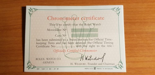 Rolex chronometer certificate - rolex,